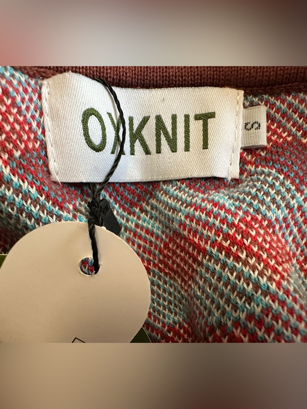 OxKnit Short-Sleeve Scoop-Collar Knit Sweater in Red, Blue & White 100% Cotton - Picture 8 of 9